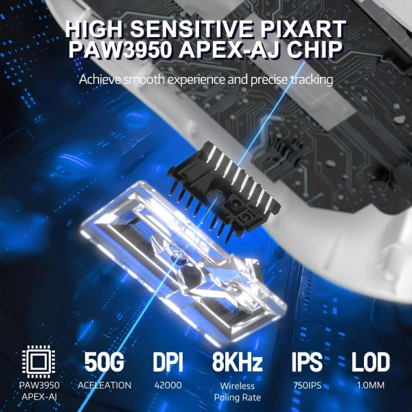 Бездротова магнітна миша Ajazz AJ159 APEX PAW3950 400 мАч RGB Біла