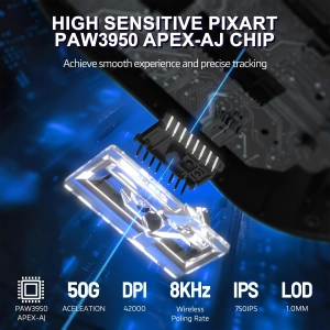 Бездротова магнітна миша Ajazz AJ159 APEX PAW3950 400 мАч RGB Чорна