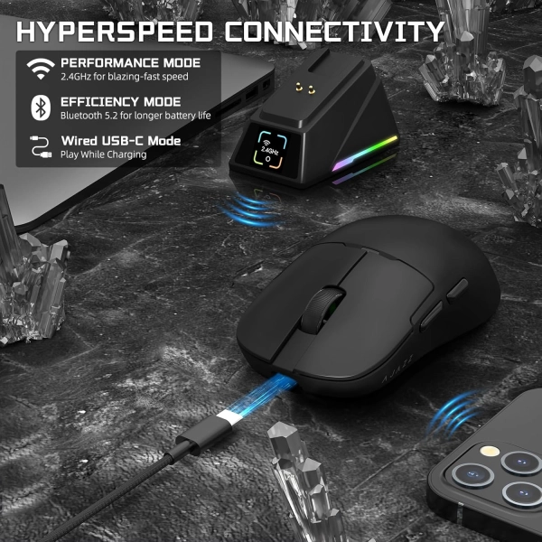 Бездротова магнітна миша Ajazz AJ159 APEX PAW3950 400 мАч RGB Чорна