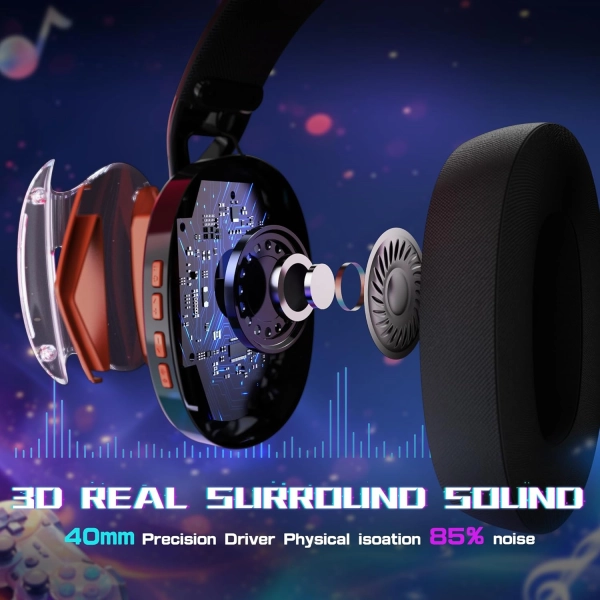 ATTACK SHARK L60 Легка бездротова ігрова гарнітура BT/2.4G/ 40 мм динаміки Чорна