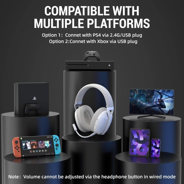 ATTACK SHARK L80 Легка бездротова ігрова гарнітура BT/2.4G/ 40 мм динаміки,Біла