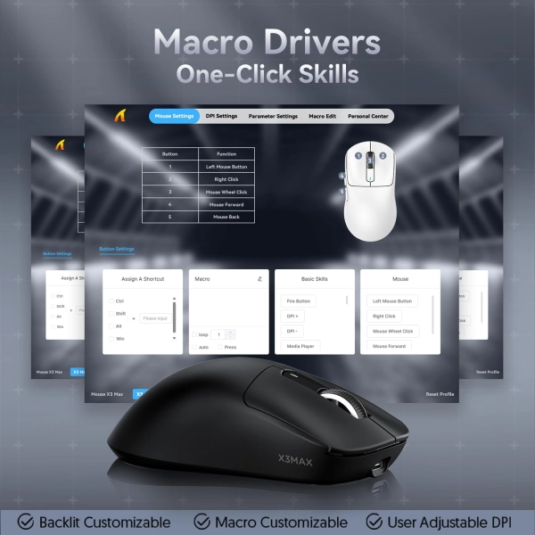 ATTACK SHARK X3 MAX PAW3950 Wireless Gaming Mouse, чорний