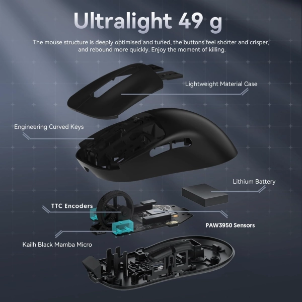 ATTACK SHARK X3 MAX PAW3950 Wireless Gaming Mouse, чорний