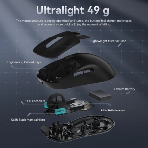 ATTACK SHARK X3 MAX PAW3950 Wireless Gaming Mouse, чорний