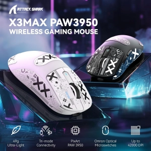 ATTACK SHARK X3 MAX PAW3950 Anti SLIP Wireless Gaming Mouse, біла