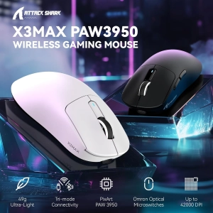 ATTACK SHARK X3 MAX PAW3950 Wireless Gaming Mouse, White