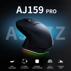 Трирежимна мишка Ajazz AJ159 PRO PAW3395 2.4G 26000 DPI RGB Black