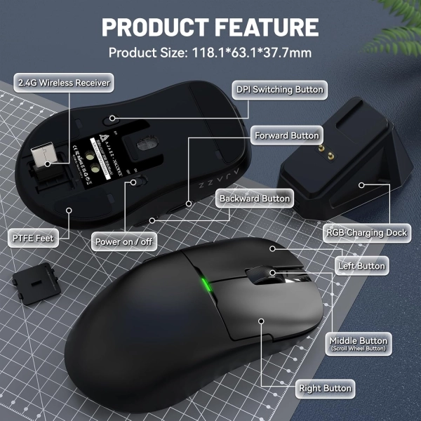 Ajazz AJ159P PAW3395 2.4G 26000 DPI RGB Black