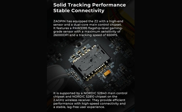 Zaopin Z2 4K, ігрова бездротова миша з трирежимним Bluetooth/ 2,4 ГГц/ USB-C Бездротова миша Чорного кольору