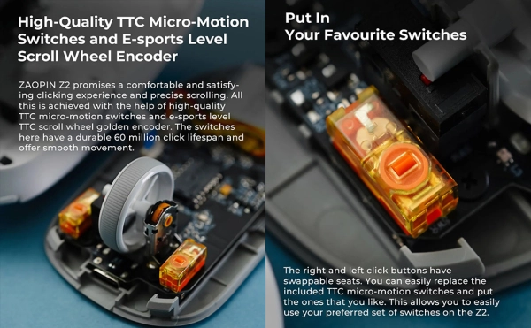 Zaopin Z2 4K, ігрова бездротова миша з трирежимним Bluetooth/ 2,4 ГГц/ USB-C Бездротова миша Чорного кольору