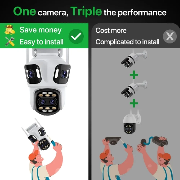 Зовнішня 12 MP IP WiFi камера QEARIM EP15 8X Зум ICSEE 4 Лінзи