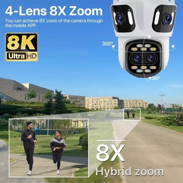 Зовнішня 12 MP IP WiFi камера QEARIM EP15 8X Зум ICSEE 4 Лінзи