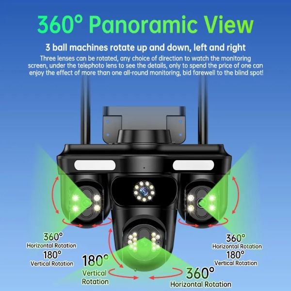 Зовнішня 15 MP IP камера Overscam Три об'єктива 6K автоматичне стеження WiFi ICSEE
