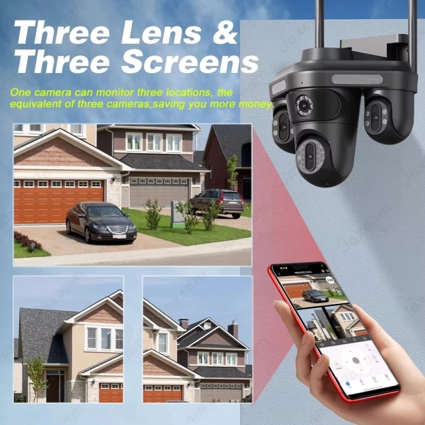 Зовнішня 15 MP IP камера Overscam Три об'єктива 6K автоматичне стеження WiFi ICSEE