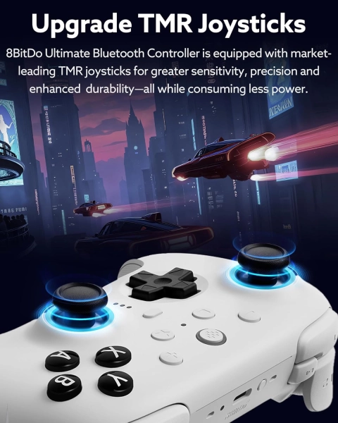 8BitDo Ultimate 2 Bluetooth Геймпад Switch, Switch 2, Windows, TMR, Еффект Холла White