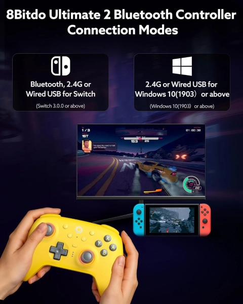 8BitDo Ultimate 2 Bluetooth Геймпад Switch, Switch 2, ПК з Windows, TMR, Еффект Холла Yellow