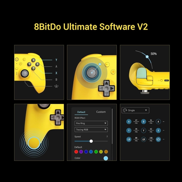8BitDo Ultimate 2 Bluetooth Геймпад Switch, Switch 2, ПК з Windows, TMR, Еффект Холла Yellow