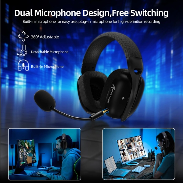 Навушники ATTACK SHARK L80 PRO  BT/2.4G/ 40 мм динаміки Black