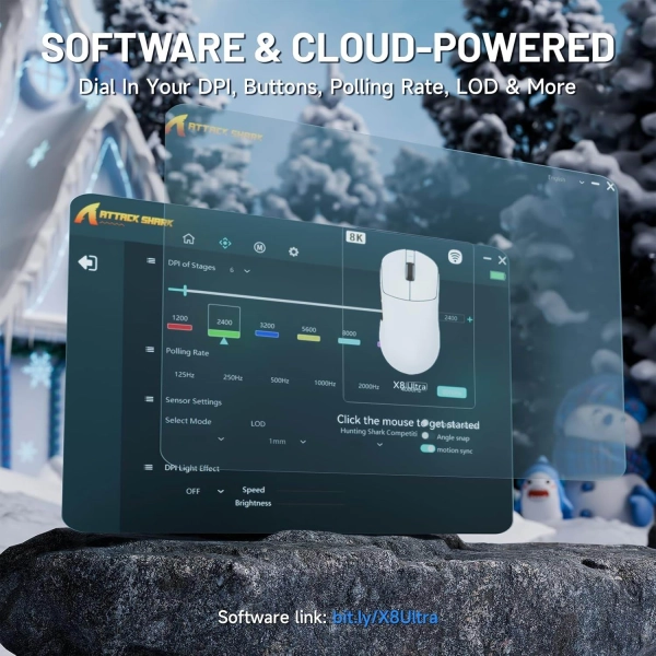 Миша ATTACK SHARK X8 ULTRA 42000 DPI PAW3950MAX,8K 2.4G/USB-C з кабелем/Bluetooth White