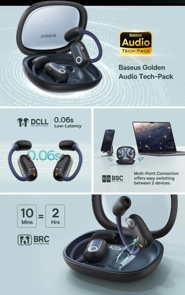 Навушники Baseus Eli Fit Open-Ear TWS спортивні амбушюри для бігу - black