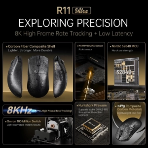 Миша ATTACK SHARK R11 ULTRA 42000 DPI, PAW3950 MAX, Carbon Fiber, 8K,Black