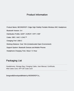 Бездротові навушники Moondrop Edge Hi-Fi з ANC, складні та легкі Grey