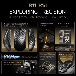 Миша ATTACK SHARK R11 ULTRA 42000 DPI, PAW3950 MAX, Carbon Shark, 8K,Black