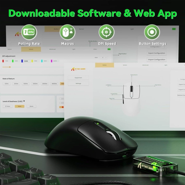 Бездротова миша ATTACK SHARK V5 42000 DPI PAW3950MAX,8K,Nordic 52840,Black