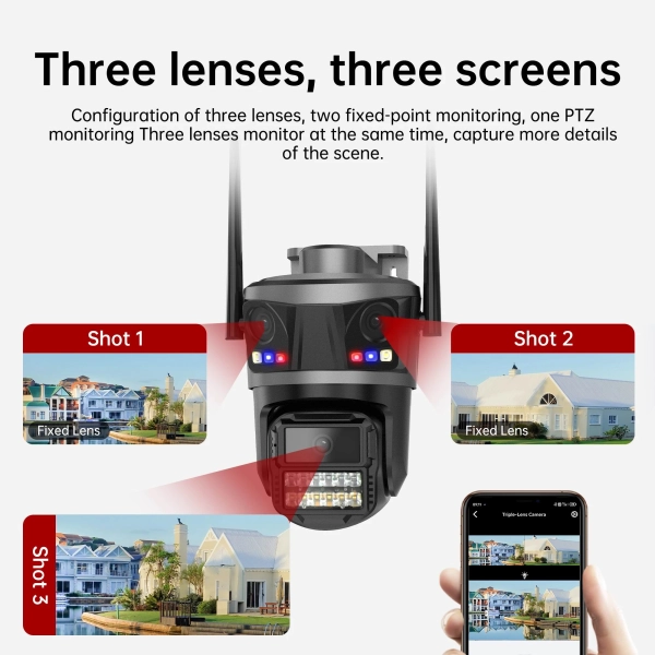 Зовнішня 9MP IP WiFi камера QEARIM EP20-SP9M ICSEE 3 Лінзи автостеження за людиною